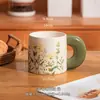 Taza de Cerámica con Mango Floral Estilo Japonés Pastoral Taza de Café con Flor de Dibujos Animados y Platillo Set de Taza con Animal Lindo