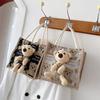 Ins Internet celebridade mesmo estilo pequeno saco de linho urso bolsa moda estudante feminina lancheira saco casual ombro saco
