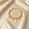 Placa de Oro Real con Retención de Color Fuerte Método Antiguo Oro Arena Fu Riqueza Dios Pulsera de Mano Envuelto Tendencia Nacional China Nueva Pulsera de Diseño de Nicho
