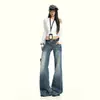 Jeans Azules Lavados Retro Gruesos Calientes con Forro de Felpa para Primavera y Verano Estilo Americano High Street de Tiro Bajo Sueltos Rectos de Pierna Larga hasta el Suelo