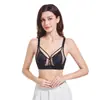 Sutiã de renda jacquard transparente com alças fixas antiderrapantes, abertura para o peito, bojo respirável, fino e respirável 089