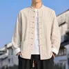 Nova Jaqueta Tang Suit Melhorada de Algodão e Linho Chinês Primavera Outono Estilo Nacional Masculina Gola Alta Botão de Rã Retrô Casual Jaqueta Outerwear