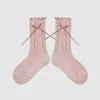 1744 meias infantis atacado 25 outono e inverno estilo miu meias de cano médio algodão sem costura laço renda meias felpudas para meninas