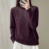 Suéter de punto para mujer con cuello semi-alto y adornos de pedrería, para otoño e invierno, elegante suéter de manga larga, estiliza y es versátil, perfecto como capa interior o top base