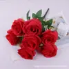 Decoración del hogar al por mayor al contado, simulación de flores falsas, pequeño ramo de rosas, diseño de boda, simulación de 7 rosas persas