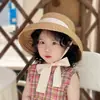 Sombrero de Paja para Niños, Sombrero de Protección Solar para Niñas, Sombrero para el Sol, Sombrero de Playa de Copa Plana para Viajes al Aire Libre en Verano, Sombrero de Sol para Bebé Niña
