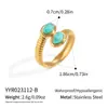 Anel Estilo Francês Ins Retrô com Lápis Lazúli e Turquesa, Joia Aberta de Alto Padrão, Anel de Aço Inoxidável Dourado 18K