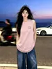 Chal Rosa Casual de Verano sin Mangas Camiseta de Algodón Puro para Mujer, Marca de Moda Simple Estampado de Gato Top de Pareja para Hombre
