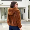 Otoño/Invierno 2026 Nueva Chaqueta de Felpa para Mujer con Capucha Manga Larga Abrigo de Algodón Cálido Color Sólido Top Corto A996