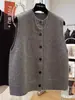 Nuevo chaleco de punto de lana pura para mujer de principios de otoño, cárdigan sin mangas, cuello redondo, chaleco vintage de un solo botón, corte ajustado