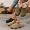 Nuevos zapatos planos de verano 2026 estilo retro para mujer, tipo mocasín Birkenstock, con diseño de puntera falsa y correas con hebilla metálica