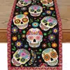 Camino de Mesa de Calavera Flor de Día de Muertos de Nuevo México Transfronterizo Decoración del Hogar Mantel