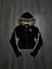 Sudadera con Capucha y Cremallera de Manga Larga Estampado de Leopardo Estilo Y2K Otoño e Invierno Ajustada Personalizada Estilo Callejero con Tachuelas Negras