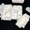 Conjunto de Pijama de Tres Piezas Simple Casual de Nube Verano Nuevo Manga Corta Shorts Pantalones Largos Ropa de Casa Delgada Verano Lindo