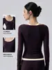 Top de manga longa para yoga feminino com decote U grande, sem bojo, zíper frontal, jaqueta esportiva para treinamento de Pilates e fitness