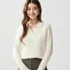 Suéter de Cachemira para Mujer de Invierno 2026, Nuevo Estilo, Cuello Polo, Solapa de Cachemira, Holgado, Tejido de Canalé, Capa Base, Manga Larga