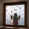 Decoraciones de Halloween Fantasma Femenino Aterrador Pegatinas de Vidrio Decoraciones para Fiesta de Halloween Manchas de Sangre Huellas de Manos con Sangre Pegatinas Estáticas