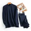 Ropa de otoño pantalones largos algodón suéter de algodón fino para hombre algodón traje de ropa interior térmica para jóvenes y mediana edad cuello alto medio otoño e invierno