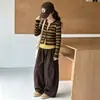 Conjunto de dos piezas de cárdigan a rayas para niña, colección primavera/otoño 2026, estilo coreano, moderno, casual, cool y elegante con pantalones de pierna curva