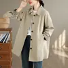 Foto real de gabardina para mujer 2026, algodón puro de otoño, longitud media, corte holgado, versátil, simple, elegante, casual, abrigo de moda