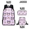 Mochila escolar 3D Kuromi Kuromi, nueva mochila con estampado de Sanrio, bandolera y estuche para lápices de tres piezas.