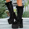 Botas de Nieve de Invierno Estilo Lolita Gótico Europeo y Americano con Plataforma Impermeable, Tacones Altos, Zapatos de Gamuza para Mujer, Botas Altas Calientes con Tacones Súper Altos