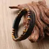 Pulseira de aço inoxidável com pedra natural olho de tigre para homens, pulseira com estrutura de dez Ning de pedra vulcânica, joia pulseira