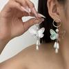 Brincos da Moda de Borboleta com Diamantes e Pérola Pendente, Brincos Nicho Elegantes e Sofisticados no Estilo Ins para Mulheres