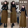 Macacão Saia de Outono Simples Moda Casual Solto Camada Base Meia-Gola Tendência Mamãe Emagrecedor Conjunto de Duas Peças