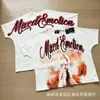 Camiseta Unisex de Marca de Moda Transfronteriza Estilo Americano Mezcla de Ángel High Street Pedrería Vintage Holgada Manga Corta Estampado Integral