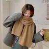 Novo cachecol de lã tricotado outono e inverno 2022 feminino simples moda cor sólida cachecol quente dupla face cachecol grosso