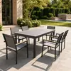 Mesa Extensível para Exterior com Tampo de Lâminas de Alumínio Extensível, Design Borboleta Dobrável, Adequada para Pátio, Casa de Hóspedes, Terraço e Uso de Lazer