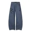 Jeans com Estampa de Estrela Americana Faca Curva Masculino e Feminino Outono Novo Solto Casual Versátil Perna Larga Reta Calça Longa Tendência
