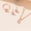 Conjunto de 4 peças Colar com Pingente Europeu e Americano Simples Zircônia Clássica de Seis Garras Feminino Temperamento Versátil Pulseira Anel Brincos