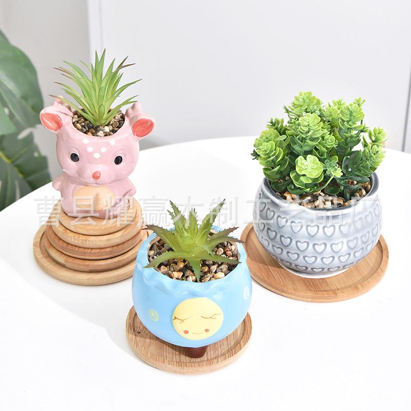 竹制圆形杯垫多肉花盆实木托盘马克杯隔热垫木质杯盖BSCI &