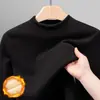 Blusa Térmica Feminina de Gola Alta Meia-Boca, Forrada com Lã, Espessa, Canelada, Slim Fit, Que Pode Ser Usada por Fora