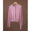 Cardigan Suéter Tricotado em Lã Merino 100% Fio Yangzi para Mulheres Gola Redonda Suéter Fino de Lã Manga Longa Top Casual