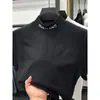 Camiseta de Terciopelo de Manga Corta Doble Cara para Hombre en Otoño e Invierno con Letra Cuello Medio Alto Camiseta Interior Cálida Cepillada Top de Manga Corta