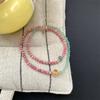 Pulseira de Pedra Listrada Vermelha Natural Pulseira de Piroxênio Rosa Flor de Pêssego para Presente de Aniversário de Namorada Joia Chinesa de Camada Dupla