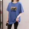 Camiseta de Manga Corta Estampada de Moda para Mujer, Estilo Nuevo Verano 2026, Longitud Media, Corte Holgado, Tallas Grandes, Top Adelgazante