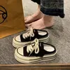 Medias pantuflas de lona para mujer para el verano de 2026, nueva sensación viral de moda, zapatos de mujer sin talón de alta gama con suela gruesa para aumentar la altura