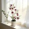 Maceta Alta Redonda en Stock con 10 Orquídeas Mariposa Artificiales, Planta de Escritorio en Maceta para Decoración del Hogar y la Oficina, Flores Artificiales y Plantas Verdes, Bonsái Pequeño