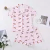 Comercio transfronterizo pijama nuevo para mujer estampado cuello vuelto manga corta shorts ropa de casa europea y americana pijama para mujer