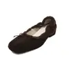 Zapatos de Lana de Caña Baja con Plataforma Oculta para Mujer, Nuevo Estilo Otoño, Punta Redonda, Moño, Zapatos de Tacón Medio, Zapatos de Caña Baja Peludos Estilo Coreano