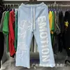Marca da Moda Emoção Mista Bordado de Letras Strass Casual Calça Longa Cardigã Solto Moletom com Capuz Homem