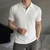 Camisa polo estilo old money con cuello de gaviota, camiseta de verano de manga corta para hombre con puños, suéter de seda helada, manga media