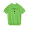 Camisa Tejida de Manga Corta Amarilla Fina con Cuello Polo Casual Verano Mujer 2025 Estilo Europeo y Americano Camiseta Casual