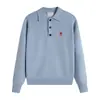 Suéter de Lana Ami Arauneif con Cuello Polo para Hombre y Mujer, Estilo Nuevo Otoño e Invierno, Solapa con Bordado de Corazón Pequeño, Mangas Largas