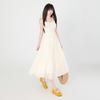 Naranja Infantil # Elegante Vestido Midi de Tirantes Finos con Adorno de Encaje para Mujer, Ceñido a la Cintura, Adelgazante, Corte Relajado, Versátil