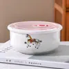 Directo de fábrica horno de microondas refrigerador redondo sellado tazón para huevos al vapor flor de nido de pájaro pegamento sub-tazón refrigerador cerámico recipiente para conservar la frescura